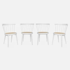 Set di 4 sedie in legno e paglia