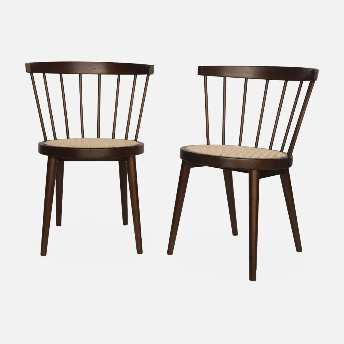 Set di 2 sedie in legno e rattan intrecciato, stile vimini