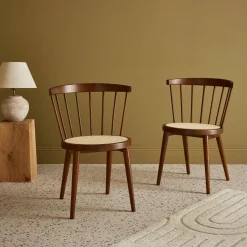 Set di 2 sedie in legno e rattan intrecciato, stile vimini