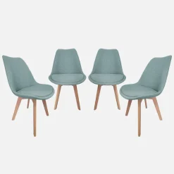 Set di 4 sedie scandinave in legno di faggio e tessuto semplice