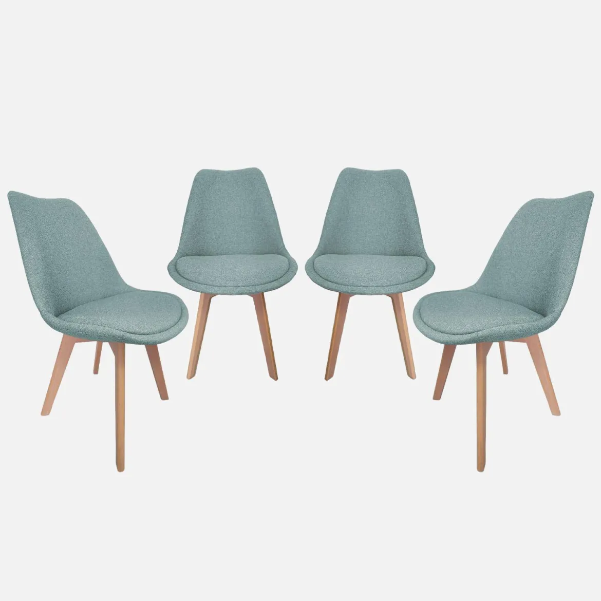 Set di 4 sedie scandinave in legno di faggio e tessuto semplice
