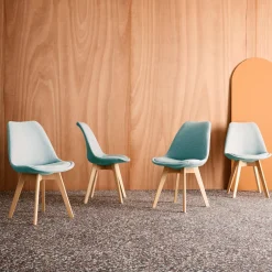 Set di 4 sedie scandinave in legno di faggio e tessuto semplice