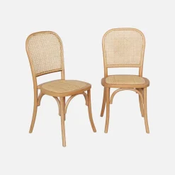 Set di 2 sedie vintage in legno e rattan