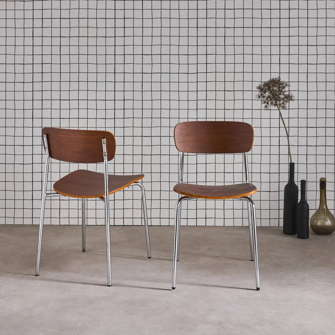 Set di 2 sedie vintage in metallo e compensato