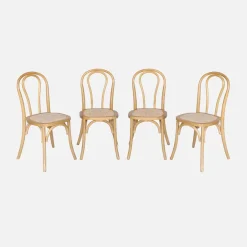 Set di 4 sedie vintage in legno e rattan