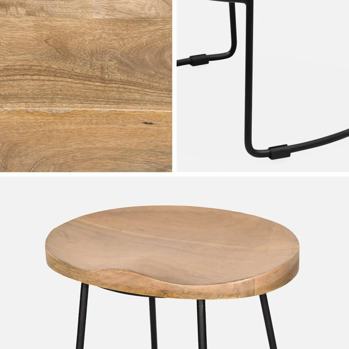 Set di 2 sgabelli da bar in legno di mango e acciaio, 75cm