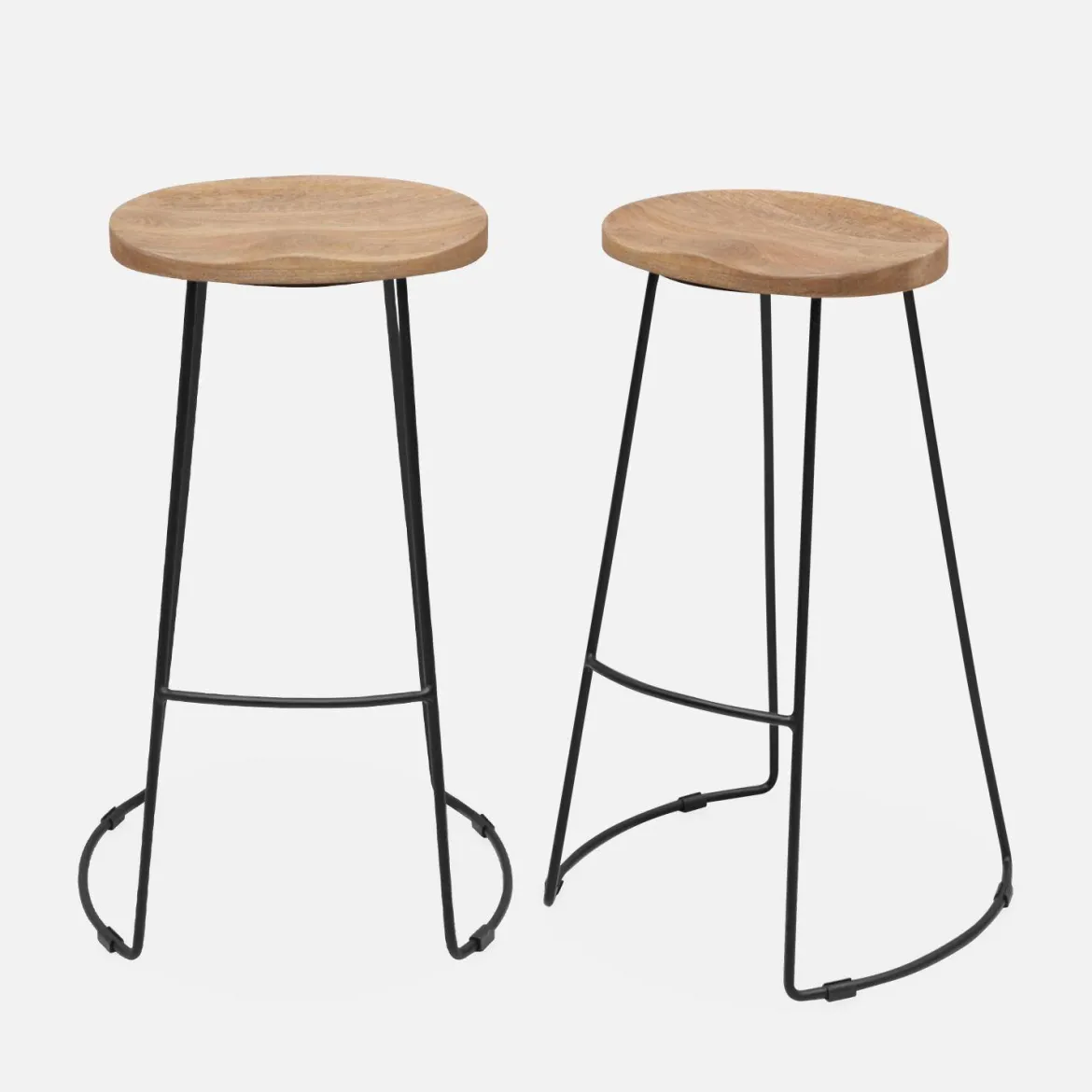 Set di 2 sgabelli da bar in legno di mango e acciaio, 75cm