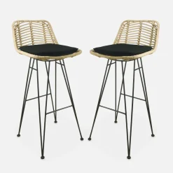 Set di 2 sgabelli da bar in metallo e rattan
