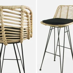 Set di 2 sgabelli da bar in metallo e rattan
