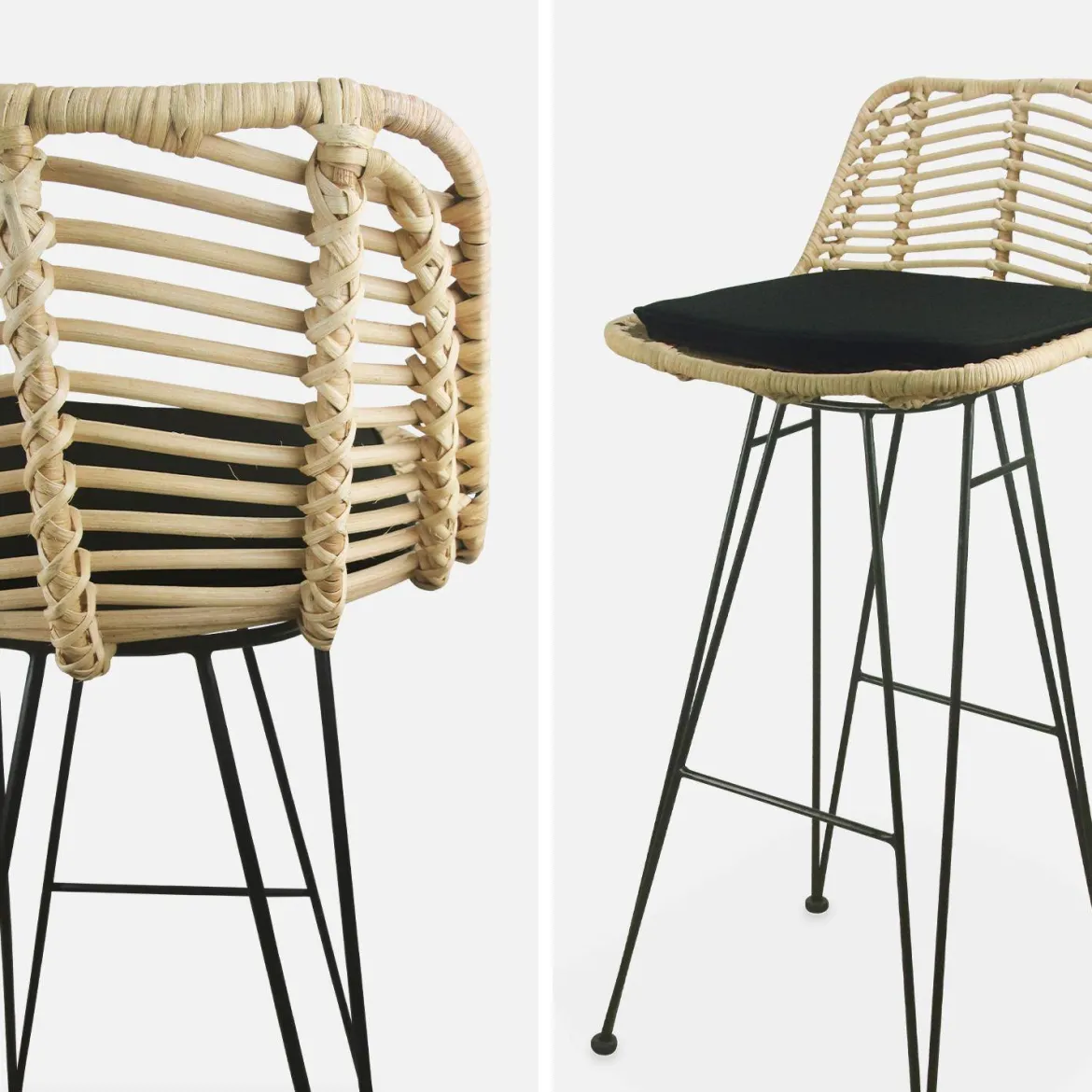 Set di 2 sgabelli da bar in metallo e rattan