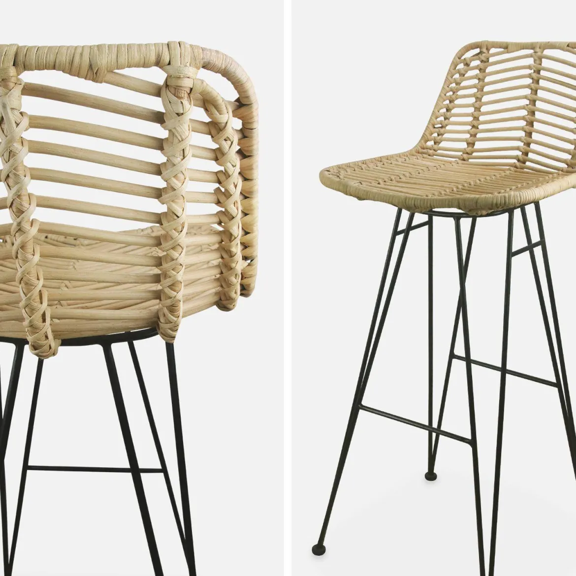 Set di 2 sgabelli da bar in metallo e rattan