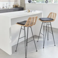 Set di 2 sgabelli da bar in metallo e rattan