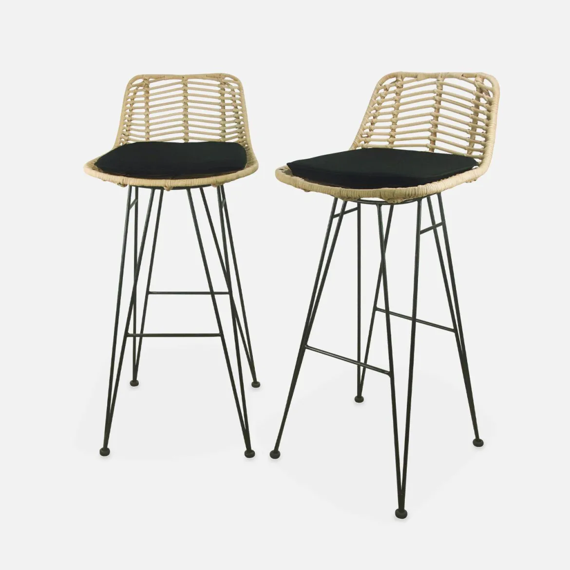 Set di 2 sgabelli da bar in metallo e rattan
