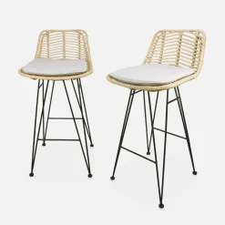 Set di 2 sgabelli da bar in metallo e rattan, 67cm