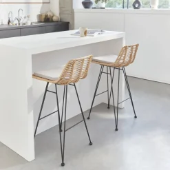 Set di 2 sgabelli da bar in metallo e rattan, 67cm
