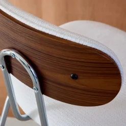 Set di 2 sgabelli da bar legno tinto noce e tessuto idrorepellente gambe in metallo cromato