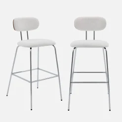 Set di 2 sgabelli da bar legno tinto noce e tessuto idrorepellente gambe in metallo cromato