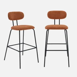 Set di 2 sgabelli da bar legno curvato tinto noce e tessuto idrorepellente gambe in metallo nero