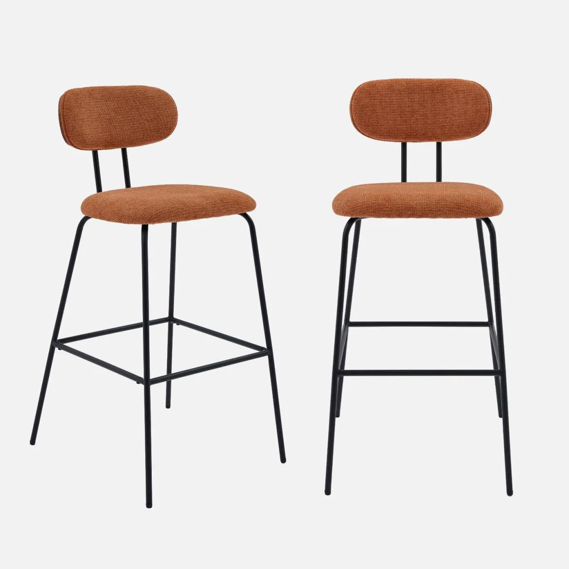 Set di 2 sgabelli da bar legno curvato tinto noce e tessuto idrorepellente gambe in metallo nero