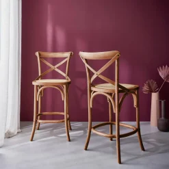 Set di 2 sgabello da bar bistrot vintage legno