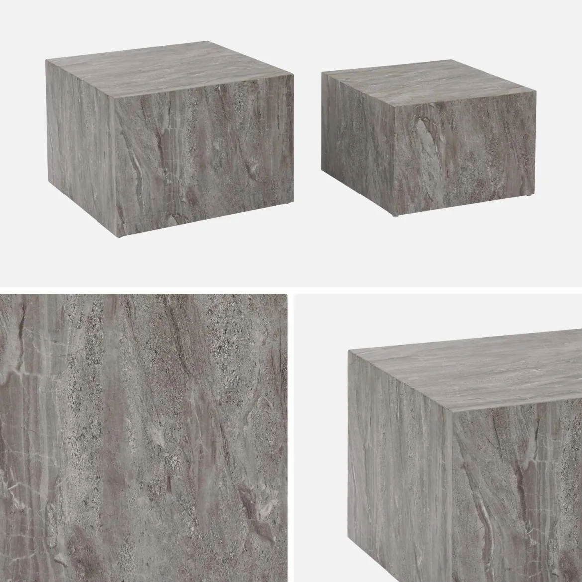 Set di 2 tavolini quadrati con effetto marmo