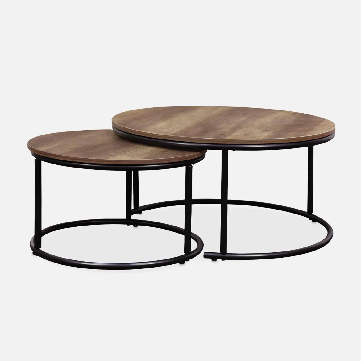 Set di 2 tavolini rotondi in metallo e legno