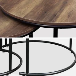 Set di 2 tavolini rotondi in metallo e legno