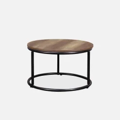 Set di 2 tavolini rotondi in metallo e legno