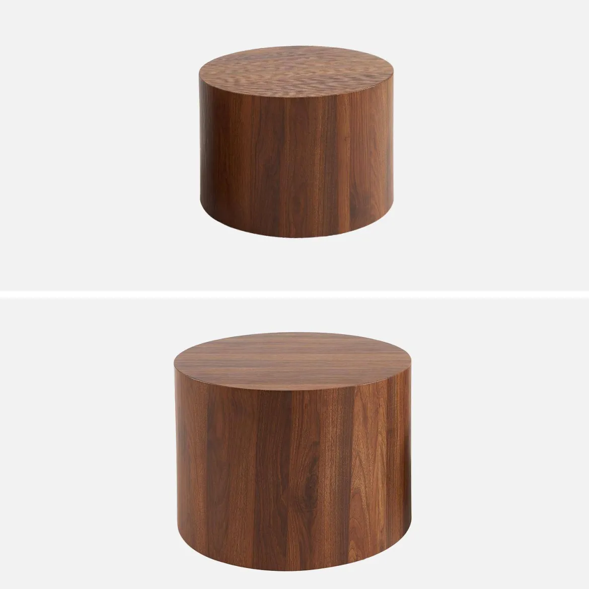 Set di 2 tavolini rotondi impilabili effetto quercia