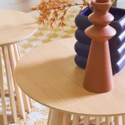 Set di 2 tavolini rotondi effetto legno, 40cm e 60cm