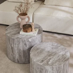 Set di 2 tavolini rotondi con effetto marmo