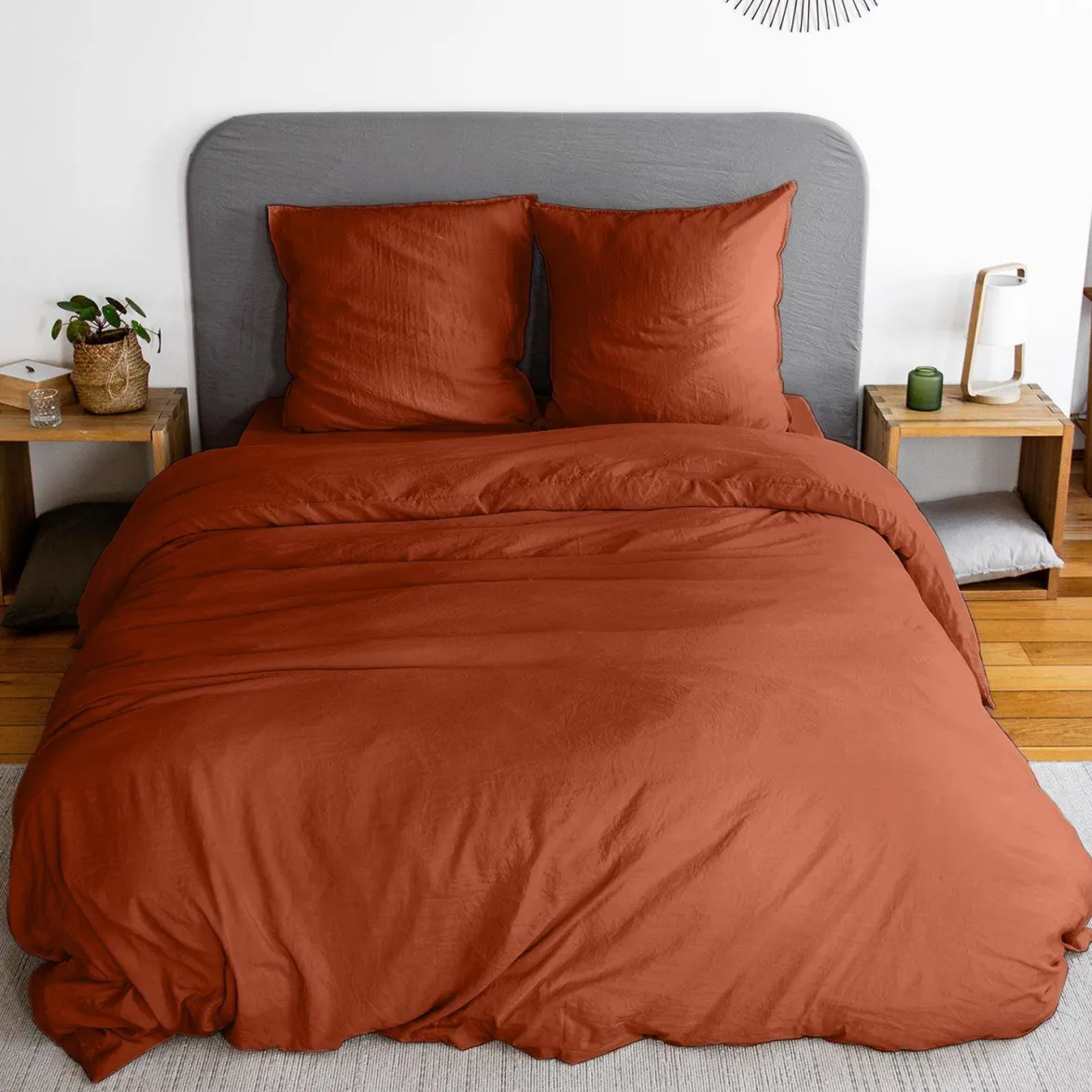 Set di biancheria da letto in microfibra lavata terracotta a 2 posti