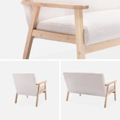 Set panca e poltrona in legno e tessuto, 3 posti