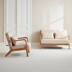 Set panca scandinava 2 posti e poltrona in legno