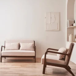 Set panca scandinava 2 posti e poltrona in legno di hevea