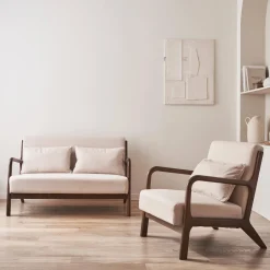Set panca scandinava 2 posti e poltrona in legno di hevea