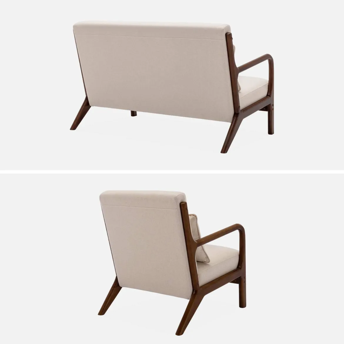 Set panca scandinava 2 posti e poltrona in legno di hevea