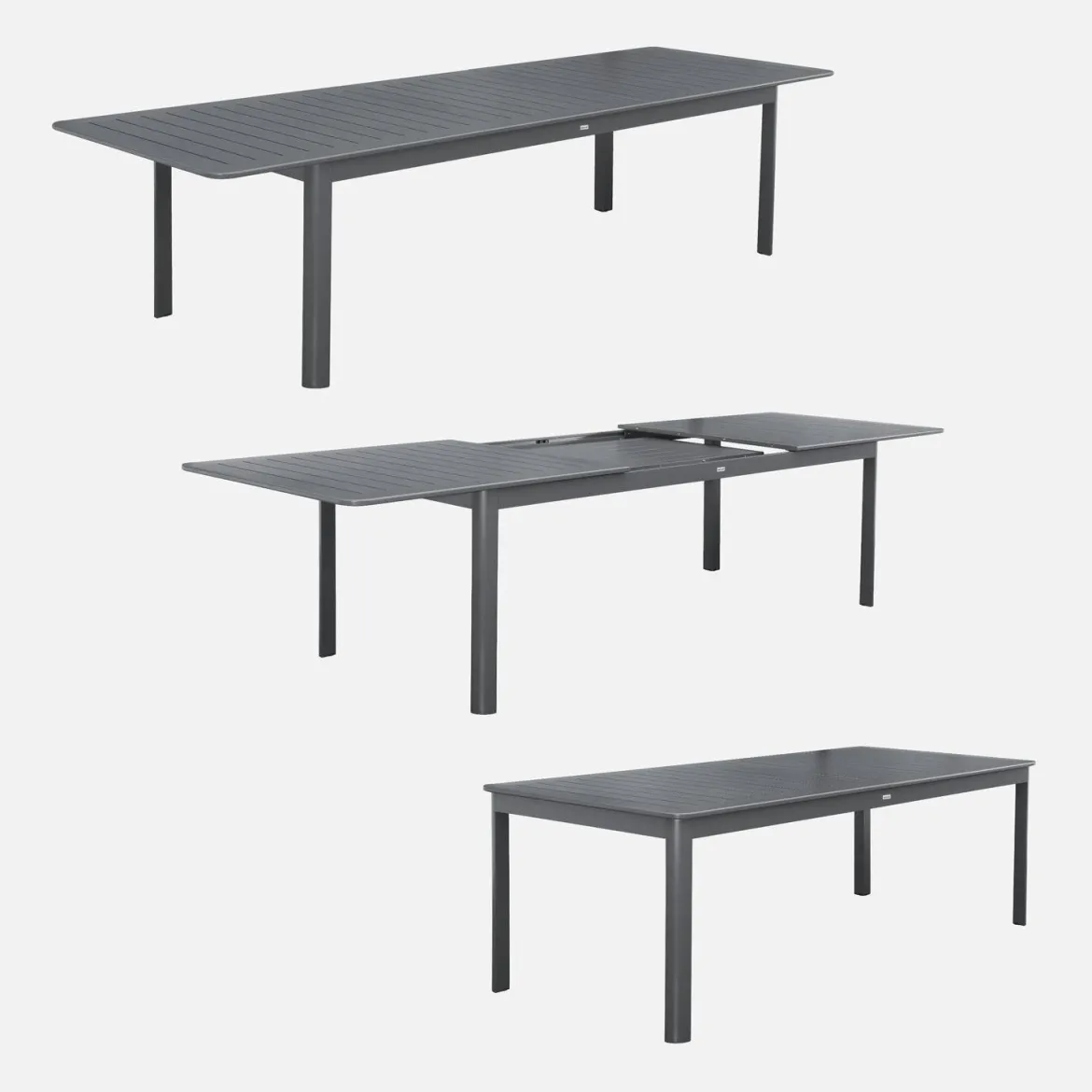 Set tavolo allungabile in alluminio con 10 sedie
