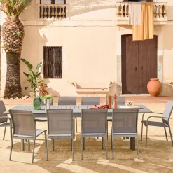 Set tavolo allungabile in alluminio con 10 sedie