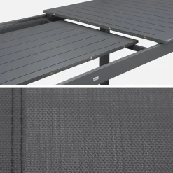 Set tavolo allungabile in alluminio con 10 sedie