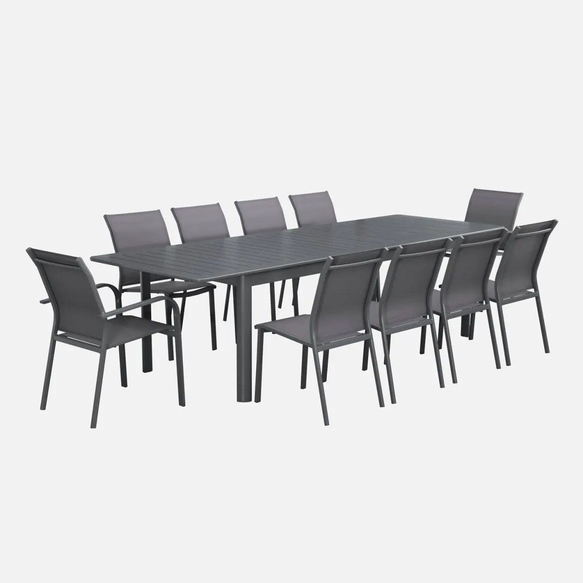 Set tavolo allungabile in alluminio con 10 sedie