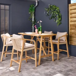Set tavolo alto da giardino in legno di acacia con 4 sedie