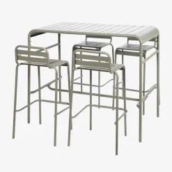 Set tavolo alto da giardino in acciaio con 4 sgabelli, 120cm