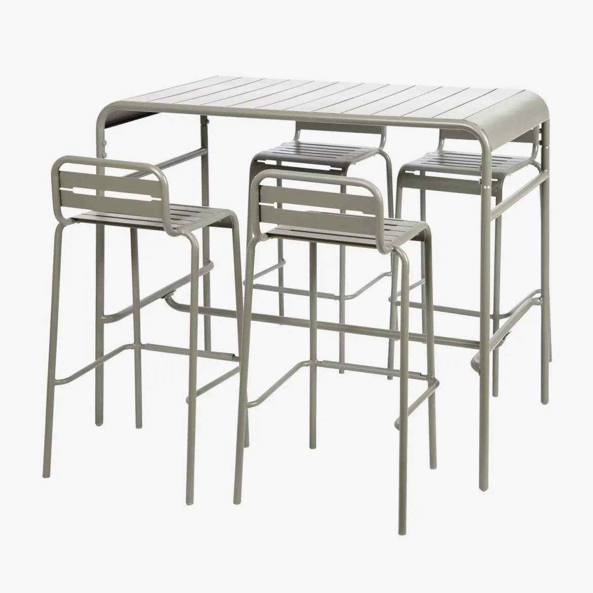 Set tavolo alto da giardino in acciaio con 4 sgabelli, 120cm