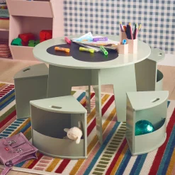 Set tavolo con ardesia e 4 sedie contenitore per bambini
