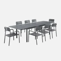 Set tavolo da giardino allungabile in alluminio e textilene con 8 sedie
