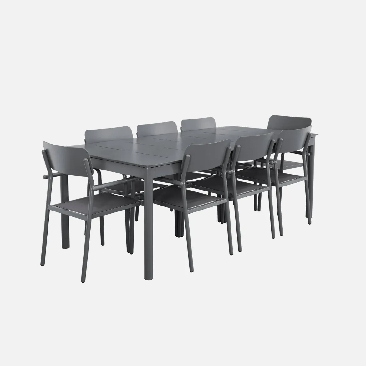 Set tavolo da giardino allungabile in alluminio e textilene con 8 sedie