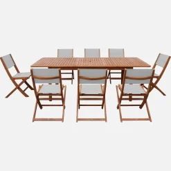 Set tavolo da giardino allungabile in legno di eucalipto con 8 sedie