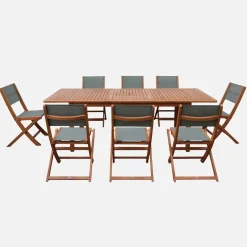 Set tavolo da giardino allungabile in legno di eucalipto con 8 sedie