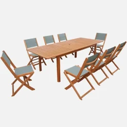 Set tavolo da giardino allungabile in legno di eucalipto con 8 sedie